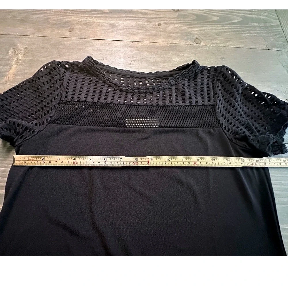Michael Kors Mesh Top Black Shortsleeve Flowy Midi Pullover Dress‎ Womens Size S
